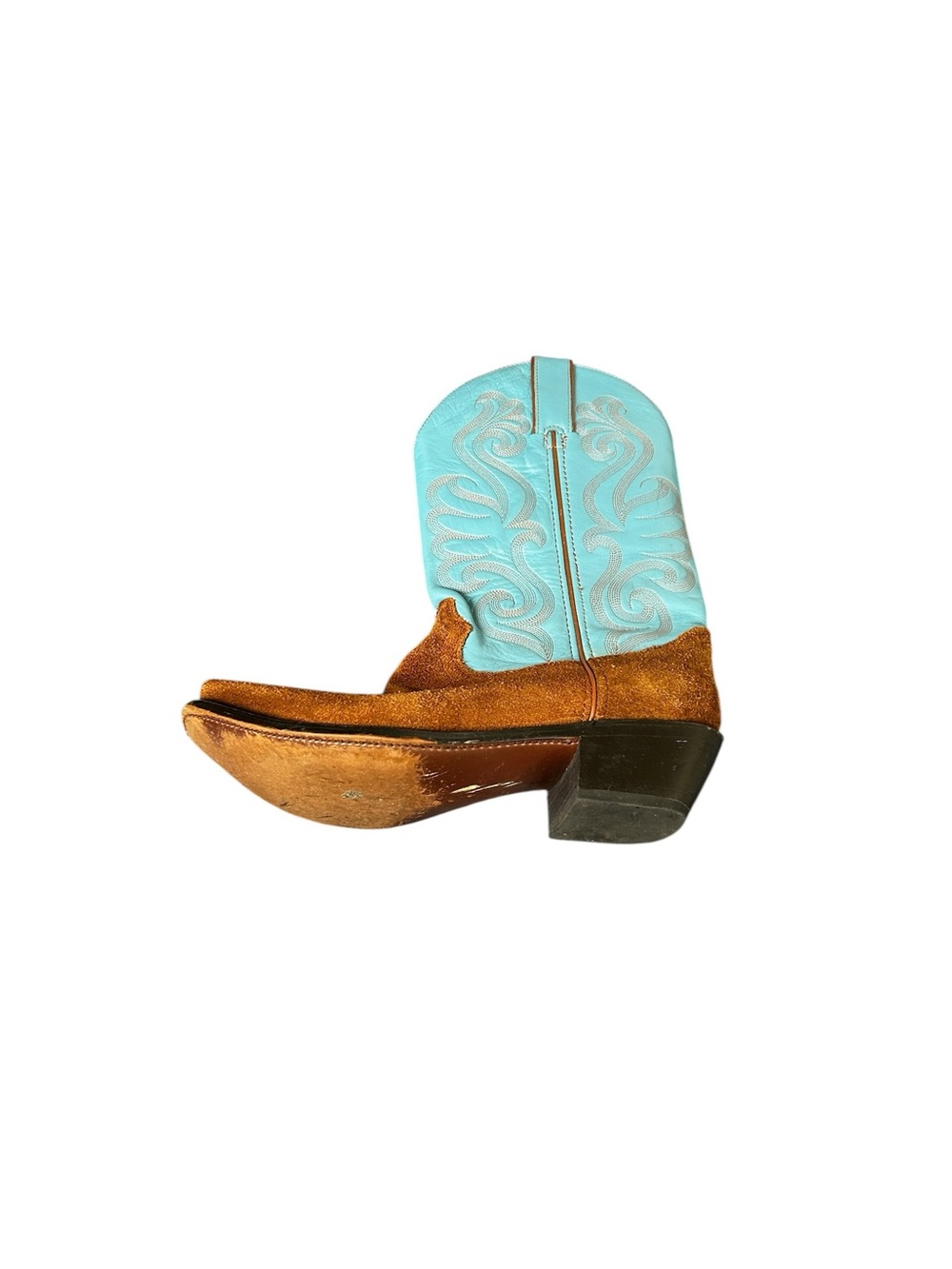 Durango Western Cowboy Boots with Turquoise Shaft and Brown Suede Foot - Picture 5 of 6
